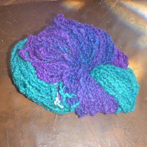 1 Large Hank Mohair / Wool Blend Yarn - Color Aqua Green & Purple